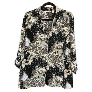 Plus size Notations WomanBlack‎ & White Paisley Blouse  Size 3X